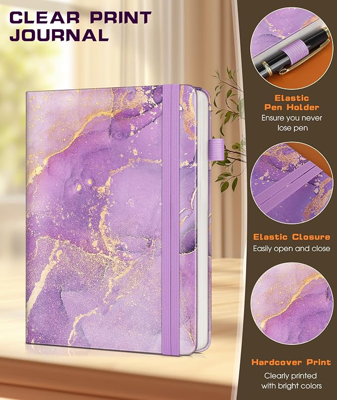 dilitego Lined Journal Notebook for Women Men, 256 Numbered Pages Hardcover Notebooks for Work, A5 Journaling Notebooks, College Ruled Journals for Writing Business School 5.75" x 8.38" Purple Marble