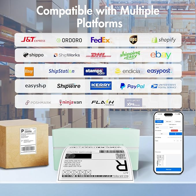 Thermal Shipping Label Printer 4x6 Bluetooth Label Maker for Small Business | Wireless Mailing Shipping Printer for USPS UPS Amazon Shopify Etsy - Compatible with iPhone Android Windows & Mac (Green)