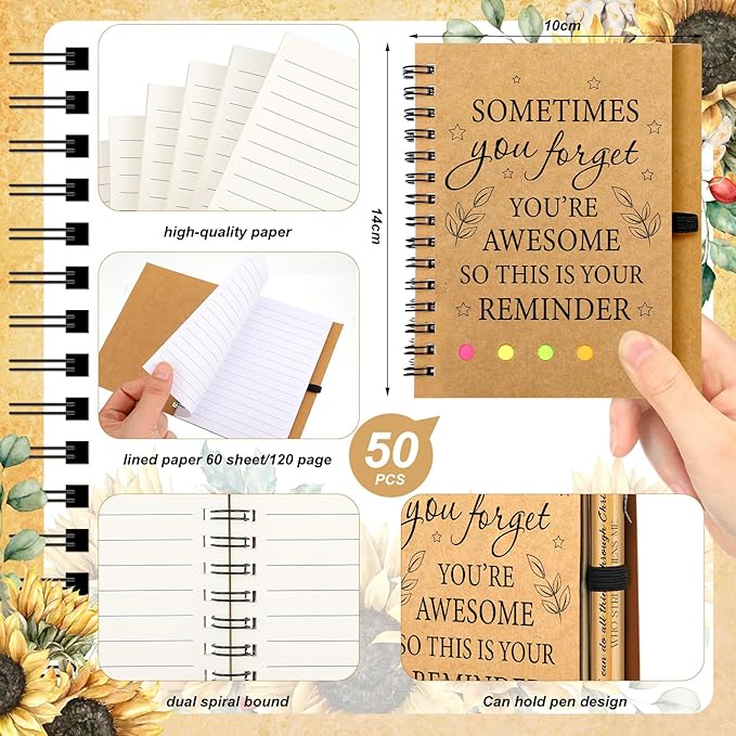 Yeaqee 100 Pcs Employee Appreciation Gifts Inspirational Gifts Set Mini Spiral Notebooks with Pen May You Be Proud of The Work You Do Motivational Thanks Gift for Staff Coworkers (Awesome)