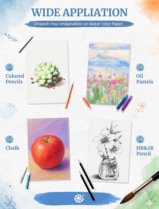120 Sheets 4x6 Watercolor Paper Bulk, Cold Press Watercolor Paper Cards | 110 LB/230 GSM Water Color Paper 4x6, Watercolor Supplies for Kids and Adults, Drawing Paper for Sketching, Acrylic, Gouache