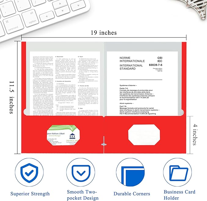 Zzrywuty File folders with Pockets,Red Two folders for documents,25 Pack Paper Folders with Card Slot,Letter Size,School Students,Business,Home and Office Workers