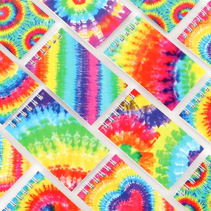 24 PCS Mini Tie Dye Notebooks Small Spiral Notebook Mini Journal Pocket Notebook for Party Supplies Mini Notebooks Bulk for Tie Dye Party Gift Classroom Rewards