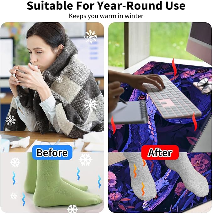 Heated Desk Pad Mouse Pad,Heated Desk Mat,with 3 Heating Levels & 3 Hours Auto Shut-Off,Leather 23.6"*14.2" Gaming Mouse Laptop Mat,Foot Warmer,Purple Snake Flower