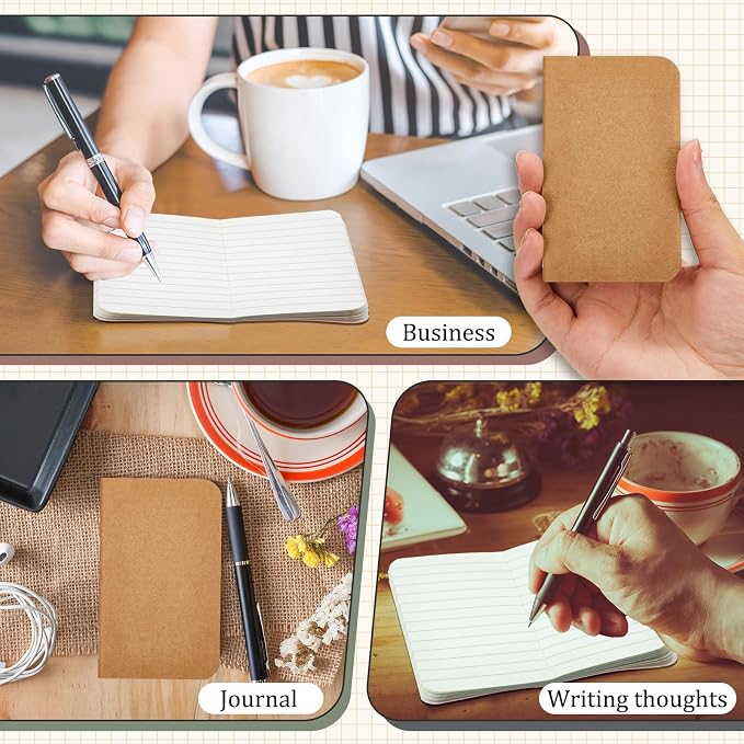 Outus 1 Pcs Pocket Notebook Mini Journal 2.5" x 4" Kraft Paper Mini Notepad Bulk Softcover Pocket Notepad Memo Diary Subject Notebooks for Student Travel School (Brown,Brown Cover)