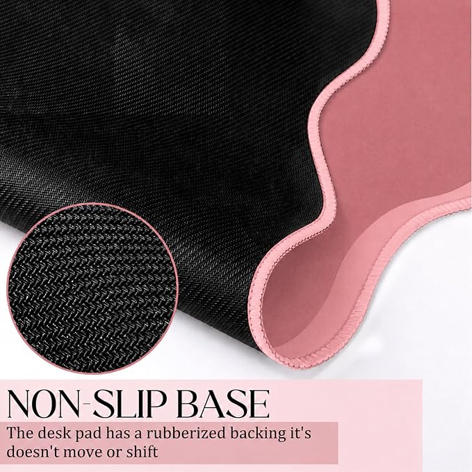 Hahafelt Scalloped Desk Mat Large Desk Pad Cute Coquette Table Mat Back to School Preppy Table Make up Pad Nonslip Graduation Gift with Stitching Waterproof Gaming(Dark Pink,31.5 x 15.8 Inches)