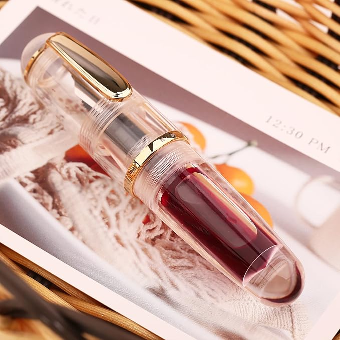 Lanxivi Majohn Q1 Mini Fountain Pen Extra Fine Nib Transparent Eyedropper Filling, Short Resin Pocket Pen Large Capacity