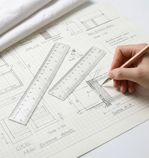 4 Pack Clear Ruler 6 Inch, 6 Inch Ruler (15.5 cm) and 8 Inchs (20.5 cm) | with Inches & Centimeters, Flexible Plastic Measuring Tools for Office (White)