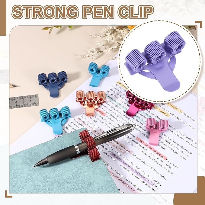 PATIKIL 2Pcs Pen Clip, 3 Holes Pen Holder Clip Metal Portable Spring Loop Organizer Universal for Notebook Journal Highlighter Office Business Pocket Clipboard Whiteboard, Matte Purple