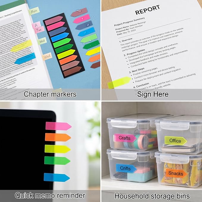 Ericter Arrow Sticky Tabs 1200PCS Writable Repositionable Translucent PET Page Markers Book Tabs Index Flags, Book Annotation Tabs for Notebooks Study Office School Supplies