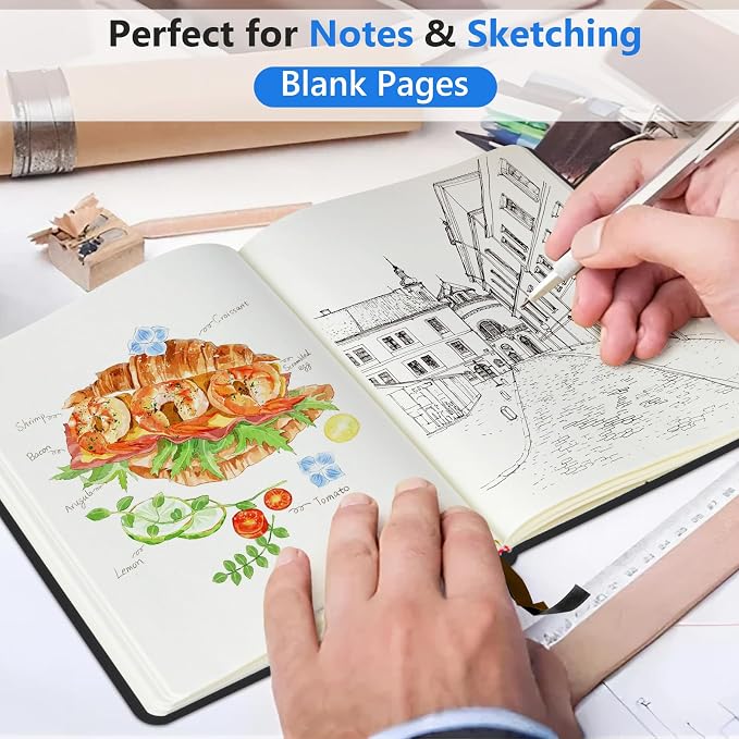 PERCUN Blank Journal Notebook, A5 Hardcover Sketchbook, 140 Pages 5.9"×8.5" | Leather Unlined Notebook for Drawing & Writing, Travel Diary, Art Journal for Men Women, School & Work