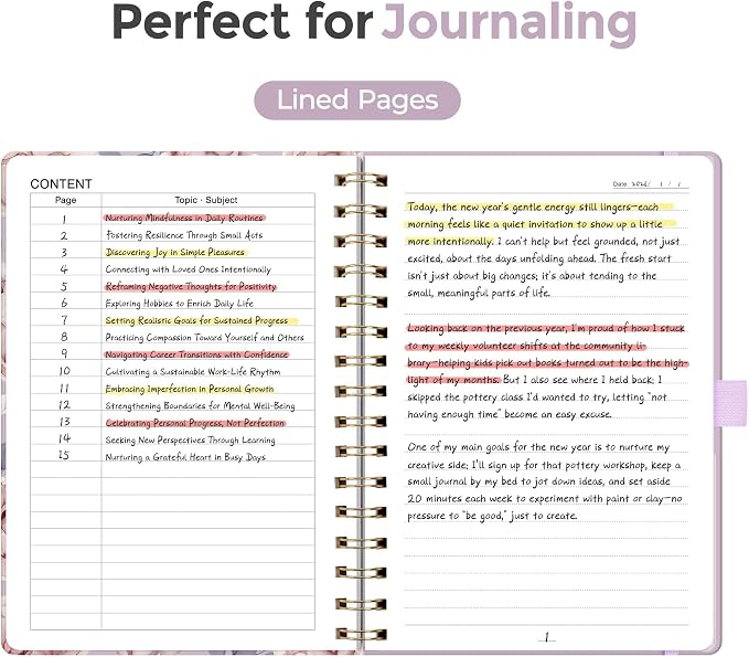 AHGXG Spiral Journal Notebook, 160 Lined Pages, A5 Size (5.7'' x 8.3'') | for Women, Journaling, Writing, Work & Office, Hardcover, 100 GSM Thick Paper (Lavender Pink Peony)