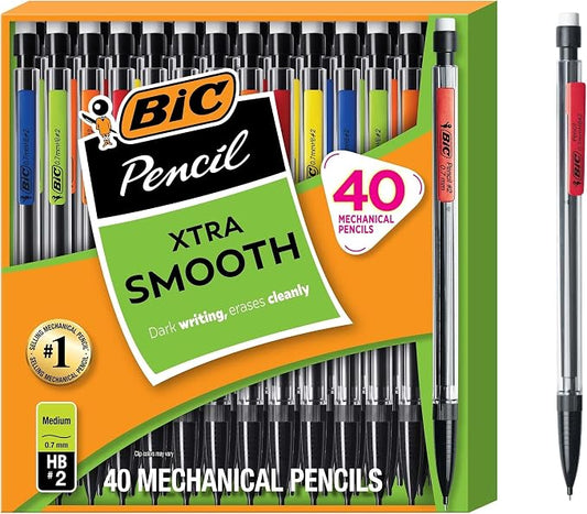 BIC Xtra Smooth Mechanical Pencil with 0.7 mm Medium Point, Refillable and Retractable, 40-Count (Pack of 8)