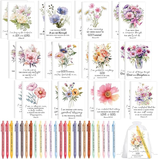 Mooliwe 96 Pcs Positive Affirmation Gift Set Gratitude Notebooks with Pens Small Bags Motivational Encouragement Notepads Daily Affirmations Journal for Women Stress Relief Self Care (Bible)