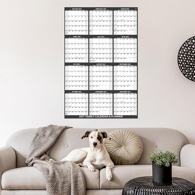 2027 Calendar - 2027 Yearly Wall Calendar, Jan.2027 - Dec.2027, Yearly Wall Calendar 2027, 34.8" x 22.8"(open), Round Stickers, Vertical - Grey