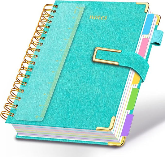 Hardcover Spiral Notebook College Ruled, 8.5"x11" Leather Journal Notebook with Magnetic Closure, 300 Pages 5 Subject Notebook with Dividers Tabs Journal for Women Men, Work, School(Blue)