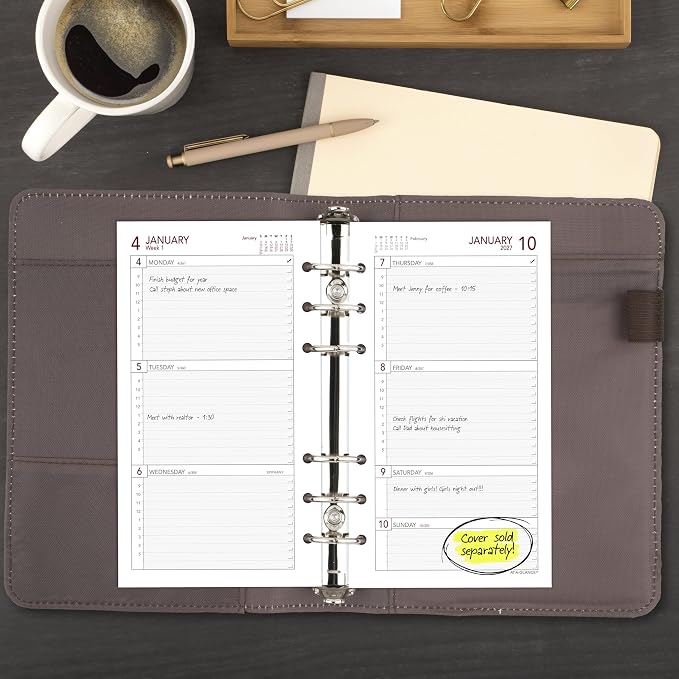 AT-A-GLANCE 2027 Planner Refill, Weekly, 3.75" x 6.75", Portable Size 3, 6-Ring Loose-Leaf (063-285Y-27)
