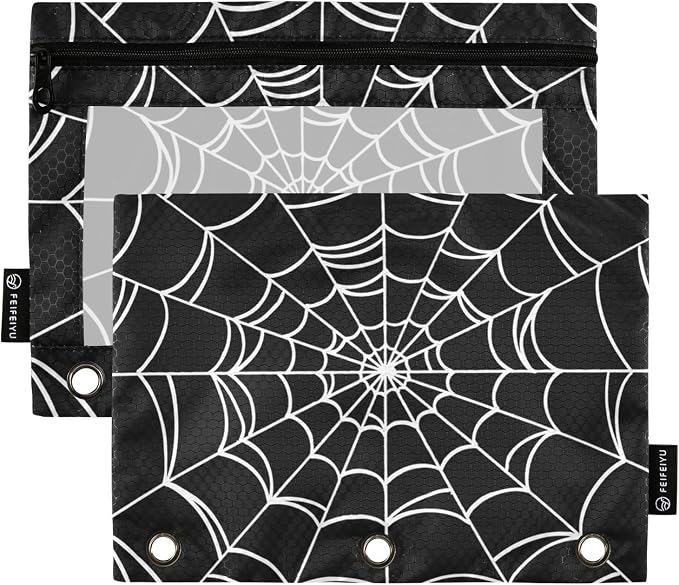 Goth Spider Web Pencil Pouches for 3 Ring Binder 2 Pack | Binder Pencil Case With Zipper Reinforced GrommetsPencil Bags for Office Organizers