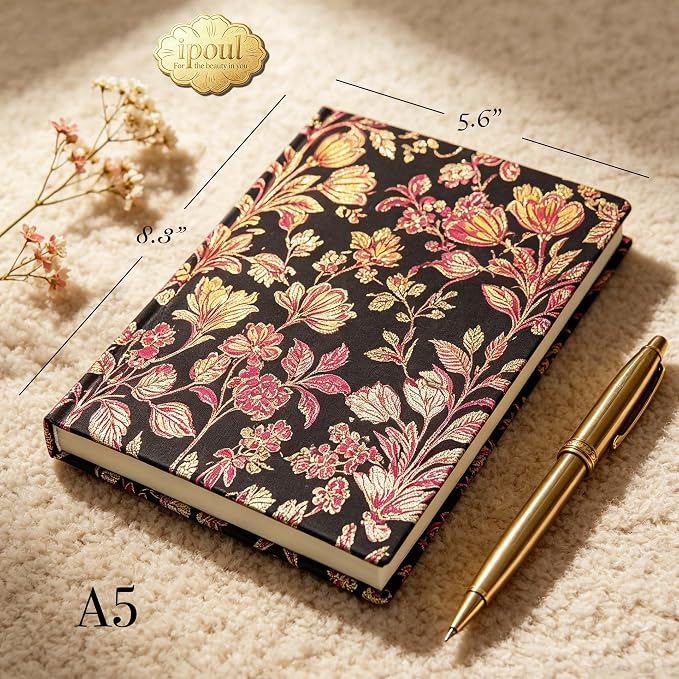 ipoul Women's Journal, Floral, Hardcover, Lay Flat, A5, 6x8, Lined Paper, Ruled Page, Cute Notebook, Prayer Journal, Birthday Gifts for Mom, Grandma, Female Friend, Wife, Writing Notebook, Red