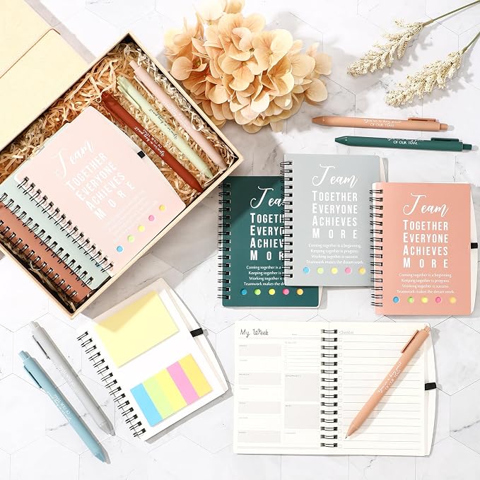 Resurhang 48 Pcs/24 Set Back to School Gifts for Students Teacher, Inspirational A6 Spiral Journal Notebook with Pen for Employee Team Teachers Students Classroom Rewards(Heal Color,Team Together)