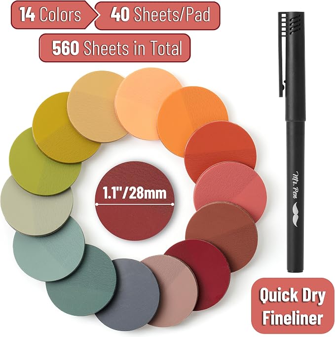 Mr. Pen- Round Transparent Sticky Notes, 1.1” Diameter, 14 Pads, 560 Sheets | Colorful, Water-Resistant See-Through Sticky Notes & Fineliner, Smooth Writing, Note Tabs for Bible Journaling, Studying