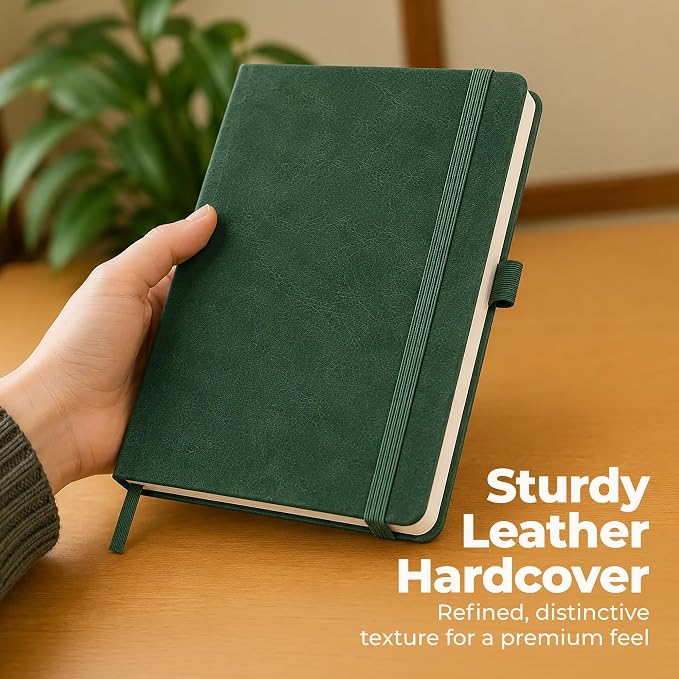 A5 Leather Bound Journal Green 5.8x8.3" Lined Notebook 300 Pages | Thick journals for writing. Premium leather bound journal and notebook for work, travel, school, daily notes, and journaling.