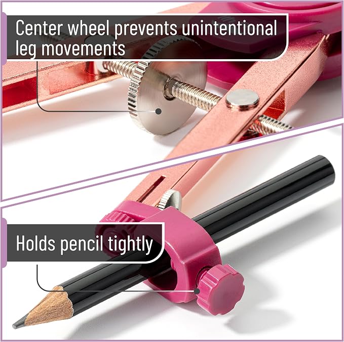 Mr. Pen- Metal Geometry Compass, Center-Wheel Design | Precision Drafting Compass with Pencil for School & Technical Drawing, Draws Circles up to 11 Inches Diameter