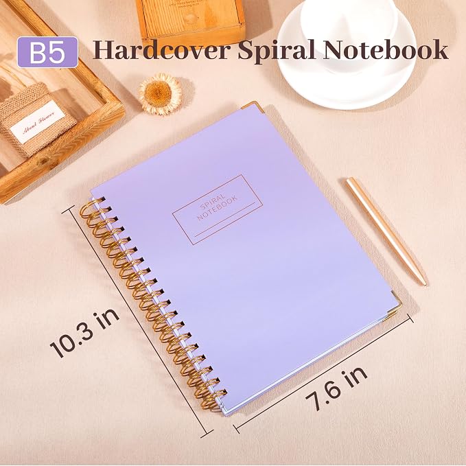 Hardcover Spiral Notebook with Tabs 8"x10" Large Spiral Lined Journals for Women with Dividers 240 Pages College Ruled Composition Notebook 5 Subject Notebook for Work, Back to School, Gifts, Purple
