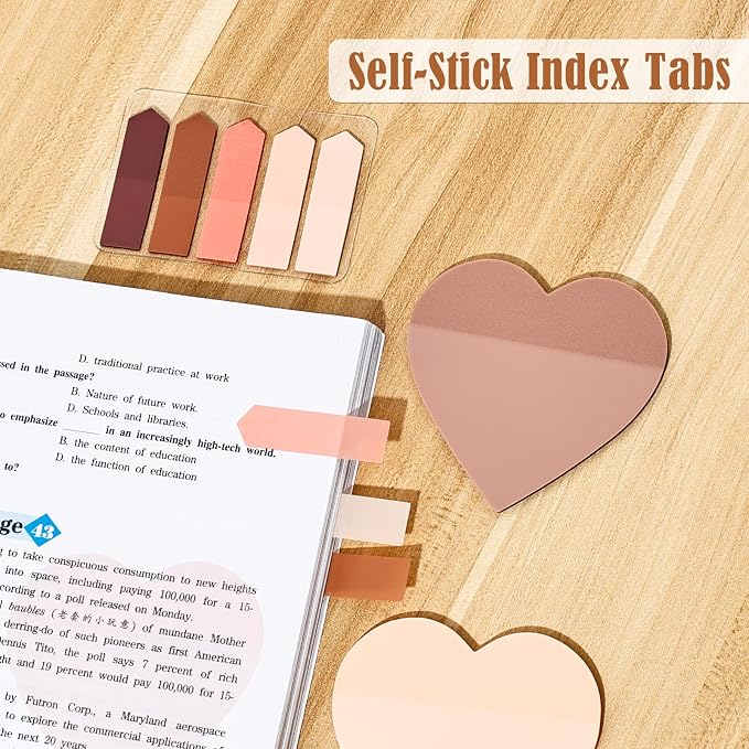 BAYTORY 500 Sheets Heart Shape Transparent Sticky Notes, 2.8 x 2.5 Inch | Colored Self-Stick Notes, Waterproof See Through Memo Pads, for Office & School Study Supplies