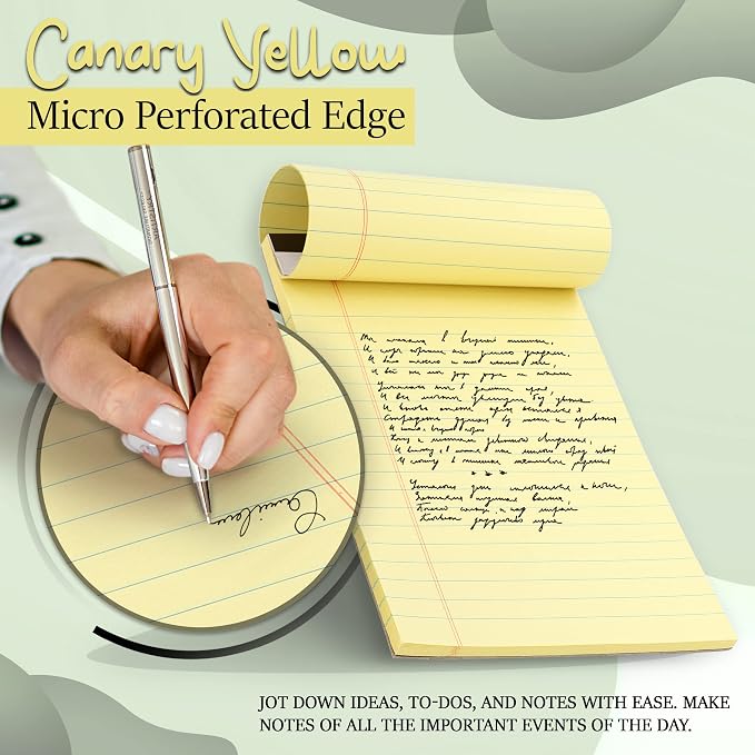 Emraw Jr. Legal pad, Small Note Pads Legal Ruled Writing Pad. Perforated Edge. 5" X 8" Canary Yellow, Universal, 50 sheets per Pad (Pack of 12)