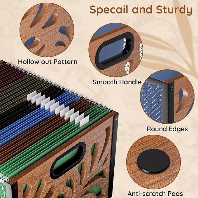 Wood File Box,Hanging File Organizer Box,Portable Files Storage Boxes,Decorative Filing Boxes Bin for Letter Size,Desktop Files Folder Organizer for Home Office School Desk Cabinet