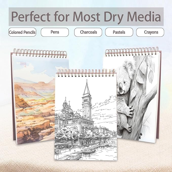 Crehatos 9" x 12" Sketch Book 100 Sheets Each, 2 Pack | Top Spiral Bound Sketch Pad, 68lb/100gsm Drawing Paper for Dry Media