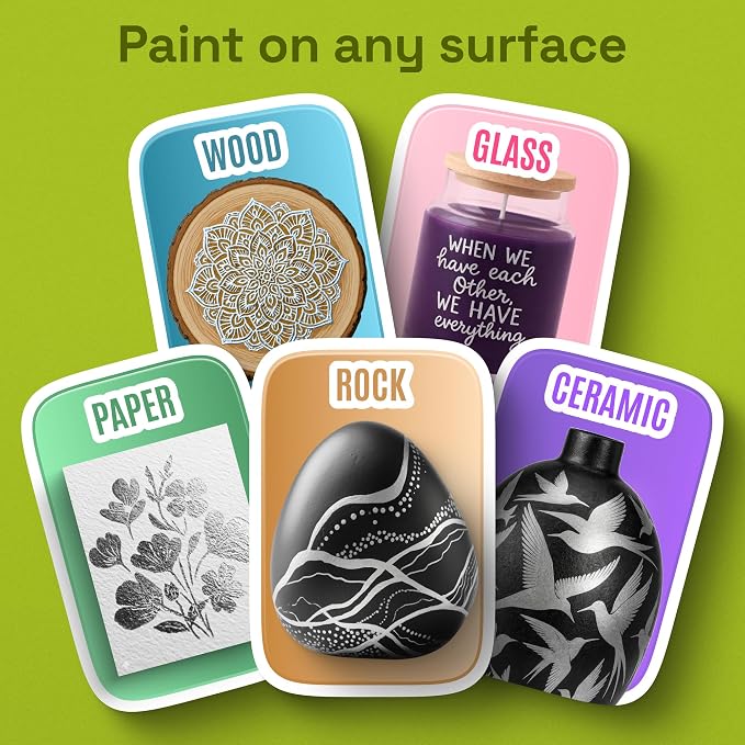 ARTISTRO Silver Paint Pens - Extra-Fine Tips - Set of 5 | Acrylic Paint Markers, Water-Based, For Rock, Glass, Ceramic, Wood, Tire, Fabric, Metal, Canvas, Marking, Painting