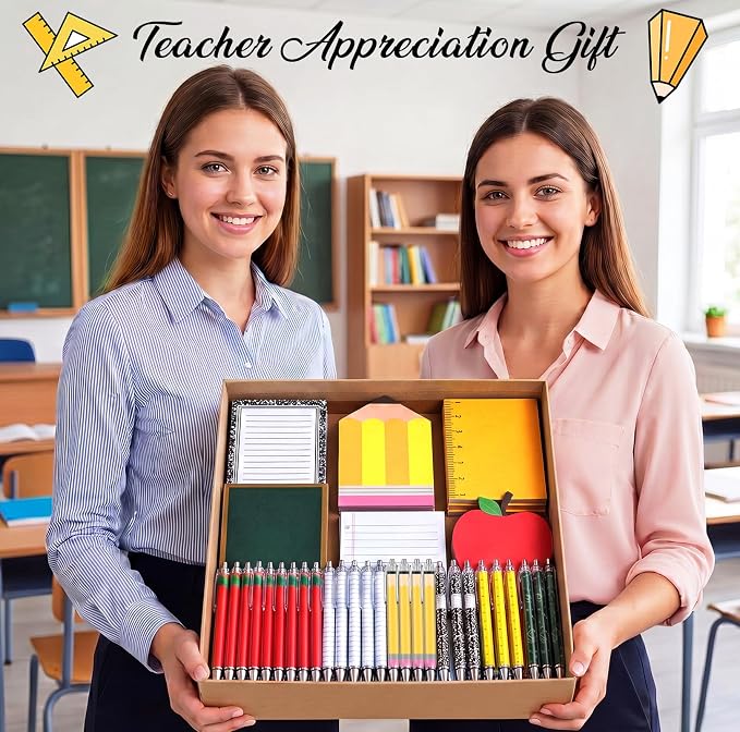 Eaasty 48 Pcs Back to School Teacher Gifts Bulk Cute Composition Notepads and Ballpoint Pens with Ribbon Inspirational Thank You Gifts for Teacher, Student, Staff, Coworker