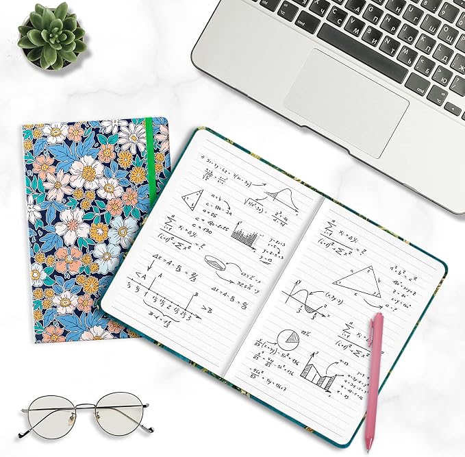 Lined Journal Notebook, Hardcover Journal for Women, Medium 5.7 x 8.4 in, 160 Pages Thick Paper, Cute Aesthetic Floral A5 Ruled Notebook for Journaling Writing Work School Office, Purple Flower