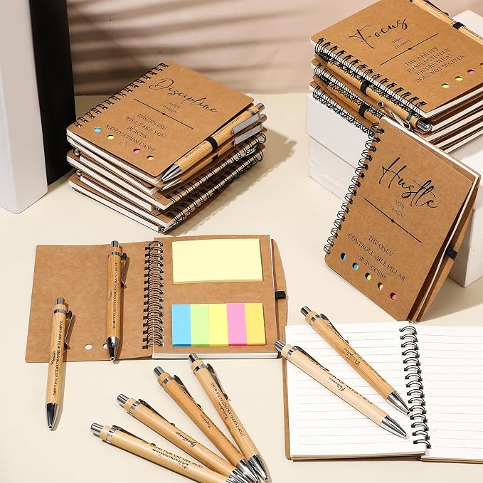 80 Pcs Motivational Inspirational Notebook Bulk with Notes Pen,Brown | Back to School Spiral Notebooks Inspirational Motivational Appreciation Gift for Students Teacher Employee Team Coworker