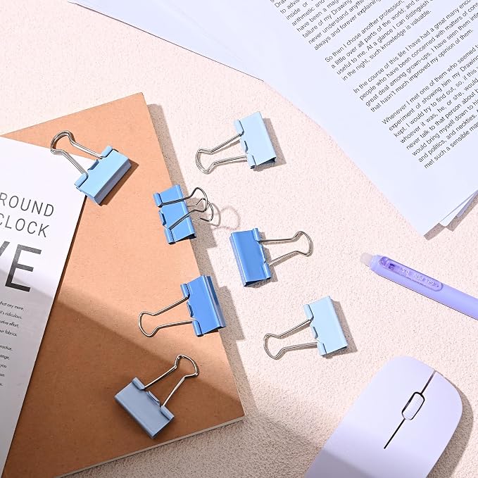 Temiary Metal Binder Clips, Assorted Sizes Extra Large, Large, Medium, Small, Mini, Micro Binder Paperwork Clip, Morandi Colored Paper Clamps Bulk for Office, Home, School (Blue 208P)