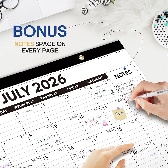 6 Pack of Desk Calendar 2026-2027, 18-Month Calendar Runs from July 2026 to December 2027, Large 17" x 12" Monthly Desktop & Wall Calendar for Home & Office - Black