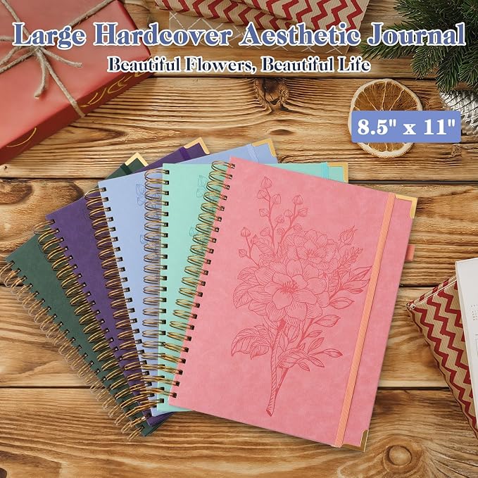 Journaling Notebooks 8.5" x 11", Hardcover Spiral Notebook, Leather Journal Notebook for Women Girls, College Ruled Notebook with Numbered Page, Pocket, Large Organizer Notebook for Work School, Blue