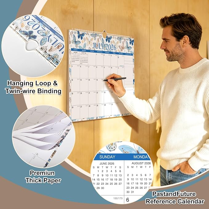 Wall Calendar 2026-2027 – 11 x 8.7 In, 18 Months from July 2026 to December 2027, Monthly Calendar with Holidays, Julian Dates, Grid Design for Scheduling, Home or School Use