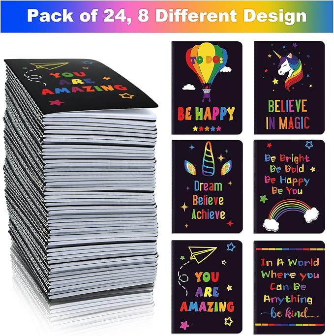 24 Pieces Mini Inspirational Notepads Bulk Gifts Cute Motivational Journal Notebooks Small Pocket Lined Positive Inspiring Notebooks for Home and Office School Travel Supplies,8 Styles,3.2 x 5 Inches