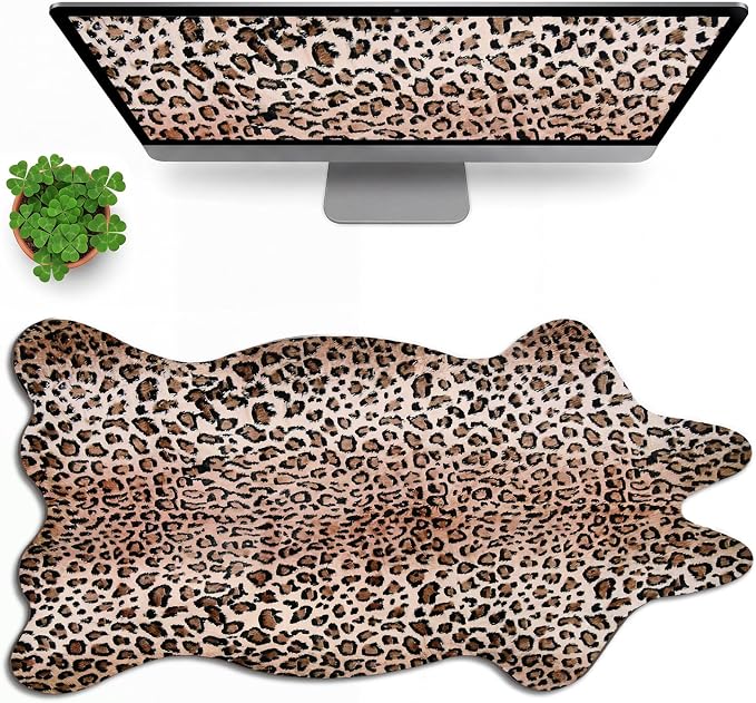 Sabary Large Leopard Print Desk Mat Brown Cheetah Gaming Mouse Pad Leopard Desk Accessories Irregular Shaped Animal Print Decor for Laptop PC Computer Office Home Desktop Decor 31.5" x 15.8"