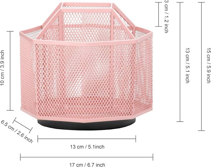Exerz Desk Organizer 360 Rotating Pen Holder Storage Caddy Light Pink | Smooth Spinning Base with Open Mesh Sections Easy Access to Pens Brushes Scissors Daily Desk Tools