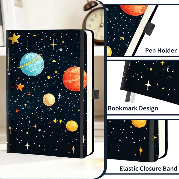 Mlife Lined Journal Notebook for Women & Men,A5 Hardcover PU Leather Journals for Writing,100 GSM Thick Paper, Perfect for College,Work,Office Supplies,Space Style C