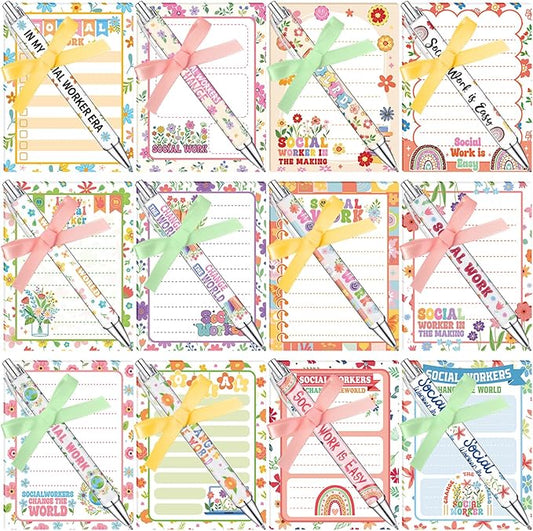 Eaasty 48 Pcs Social Worker Graduation Gifts for MSW BSW DSW PhD Inspirational Notepads and Ballpoint Pens with Ribbon Social Work Thank You Gifts Bulk for Staff Coworker Doctor Teachers Student