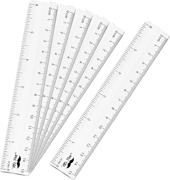 Mr. Pen- Bulk Plastic Rulers, 6 Inch, 6 Pack, Easy-to-Read Markings | Scratch-Resistant Design, Durable Clear Ruler for Crafting Office & School, School Supplies, Bulk Rulers Set, Measuring Tools