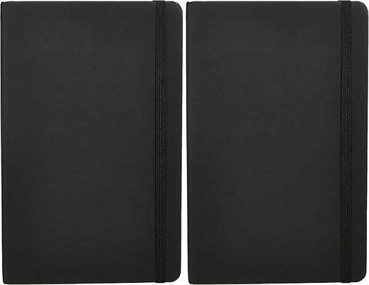 Amazon Basics Classic Grid Notebook for Writing and Note Taking, Hardcover, Graph Ruled, 240 Pages, 5" x 8.25", Black (Pack of 2)