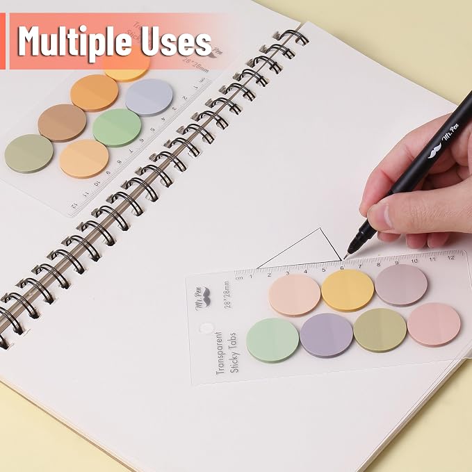 Mr. Pen- Round Transparent Sticky Notes, 1.1” Diameter, 14 Pads, 560 Sheets | Colorful, Water-Resistant See-Through Sticky Notes & Fineliner, Smooth Writing, Note Tabs for Bible Journaling, Studying