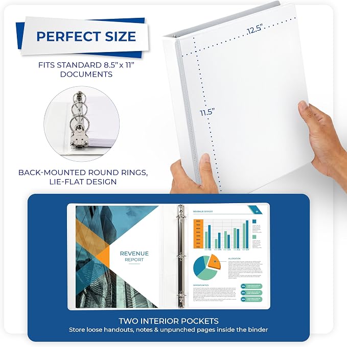 Samsill 1 Inch 3 Ring Binder, Economy Round Ring, Clear View Cover, 200 Sheet Capacity - for School, Home, Office - White