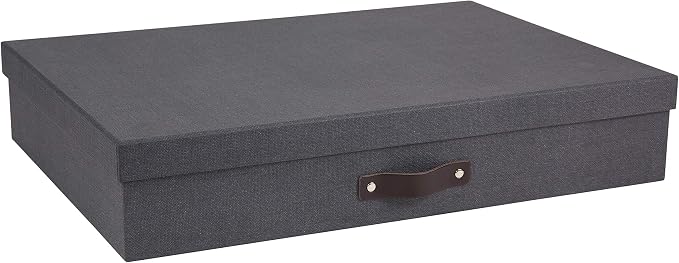 Bigso Box of Sweden Document Box with Lid for Papers in A3 format - Document Organiser Tray with Lid and Leather Handle - Storage Container Made of Fibreboard and Paper - Black