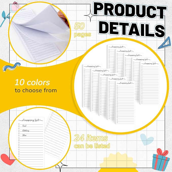 Censen 10 Pack 500 Sheets to Do List Notes Daily Checklist Notepad with 50 Sheets Undated Memo Pad Color Block Shopping List Weekly Plan Notepad Organizer Planners(White,Shopping)